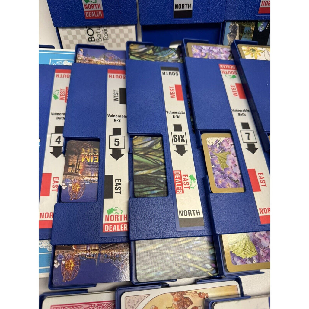 VINTAGE Baron Barclay Plastic Bridge Boards Dealer Card Holders Blue 32 Full Set