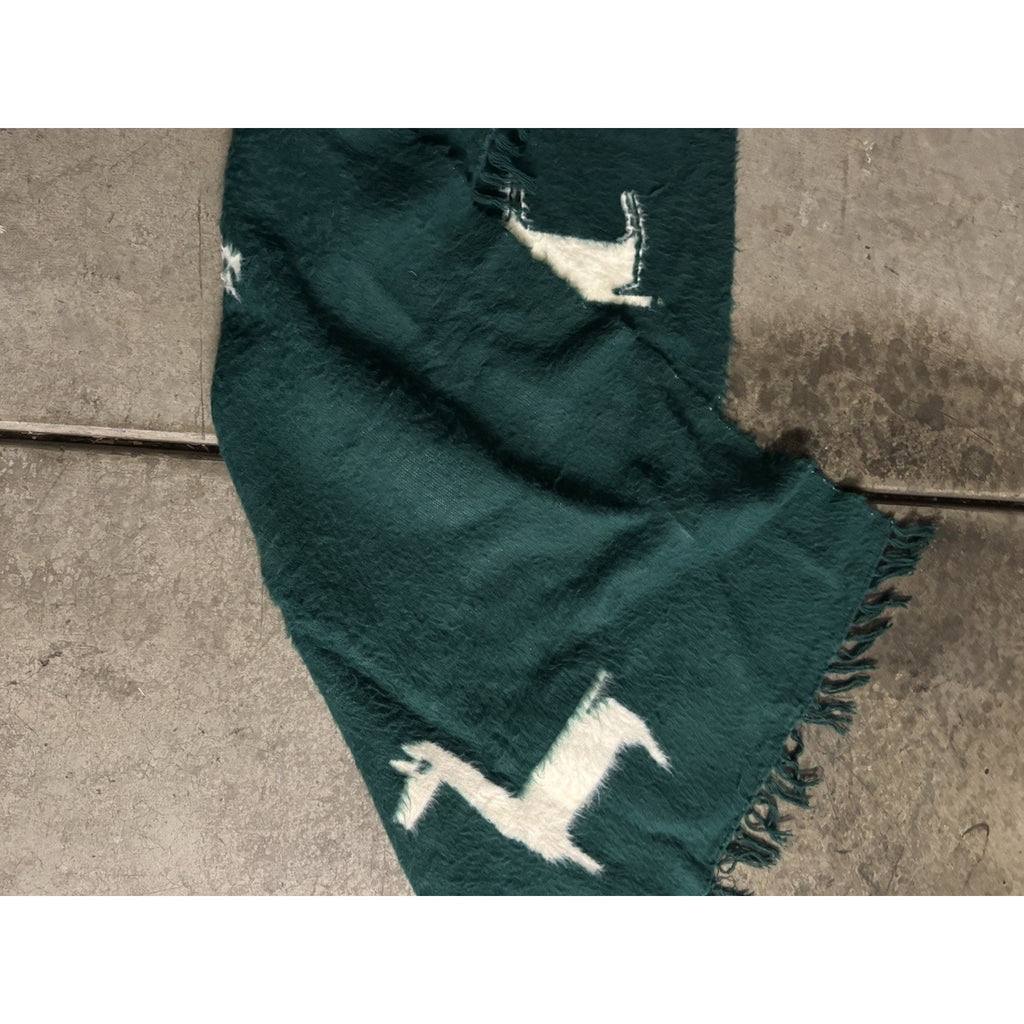Vintage 1980 Alpaca Peruvian Wool Poncho/Blanket Lima Peru Green 52"X41"