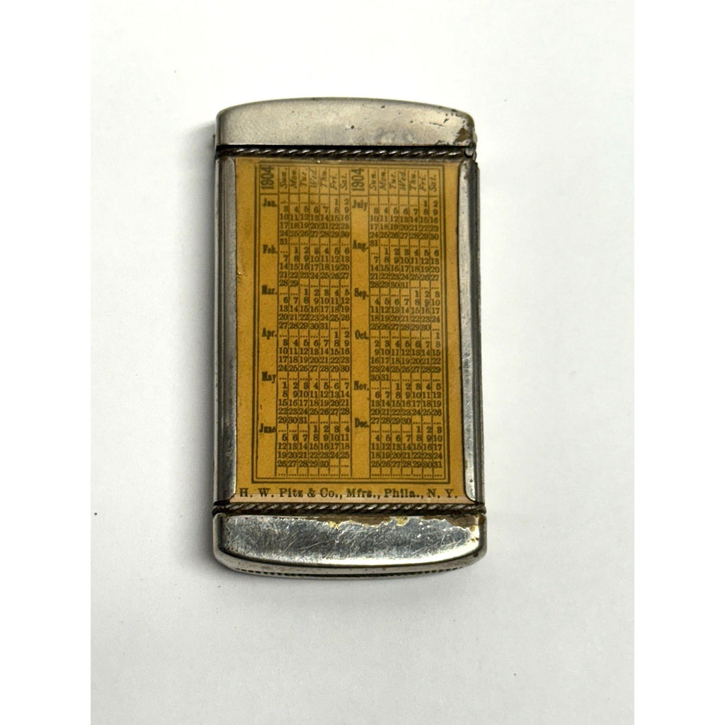 VINTAGE 1904 Metal Case Pocket Calendar H.W. Pitts & CO, Philadelphia, N.Y.
