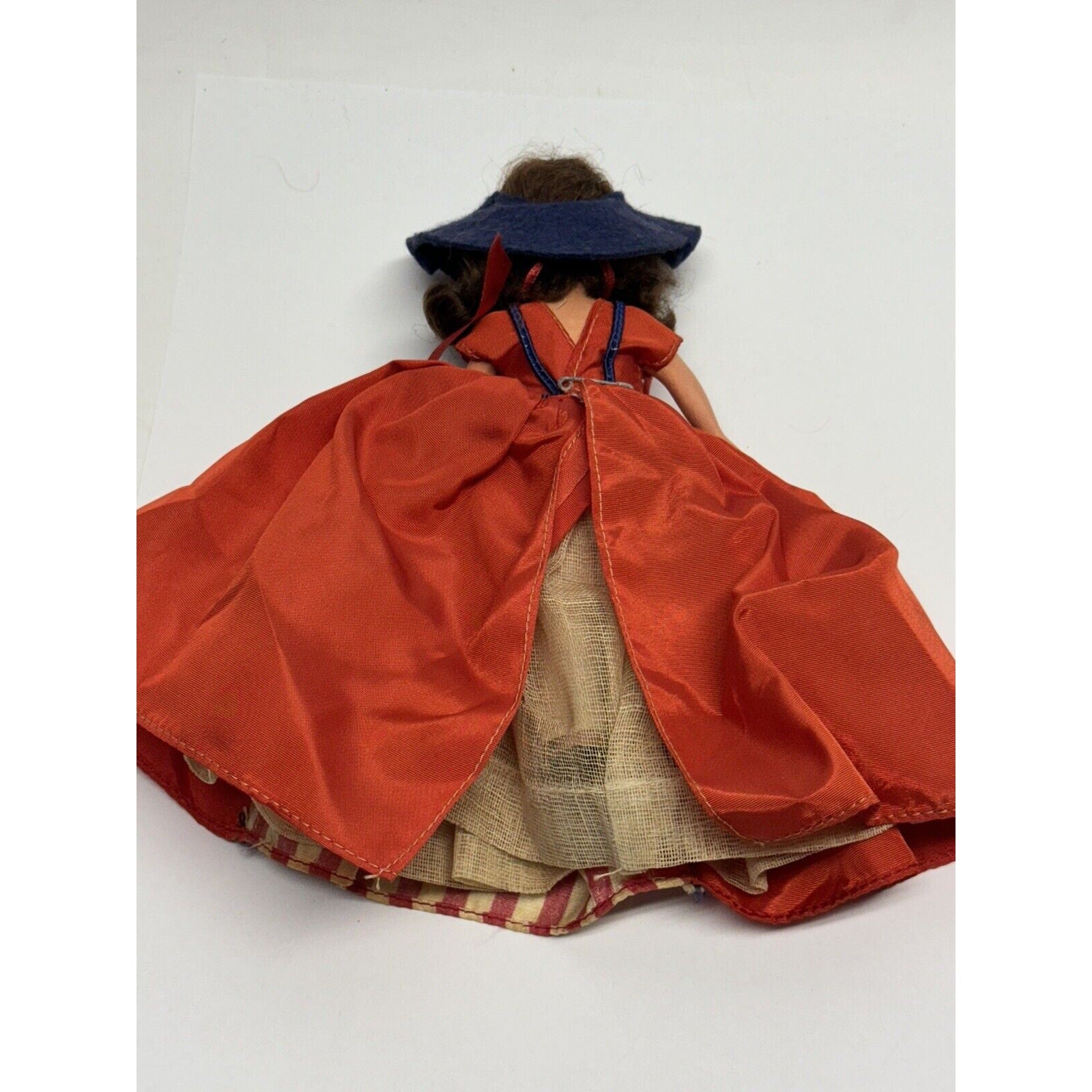 Vintage 1950s Nancy Ann Story Book Bisque Doll 6.5" Red Dress/Blue Hat