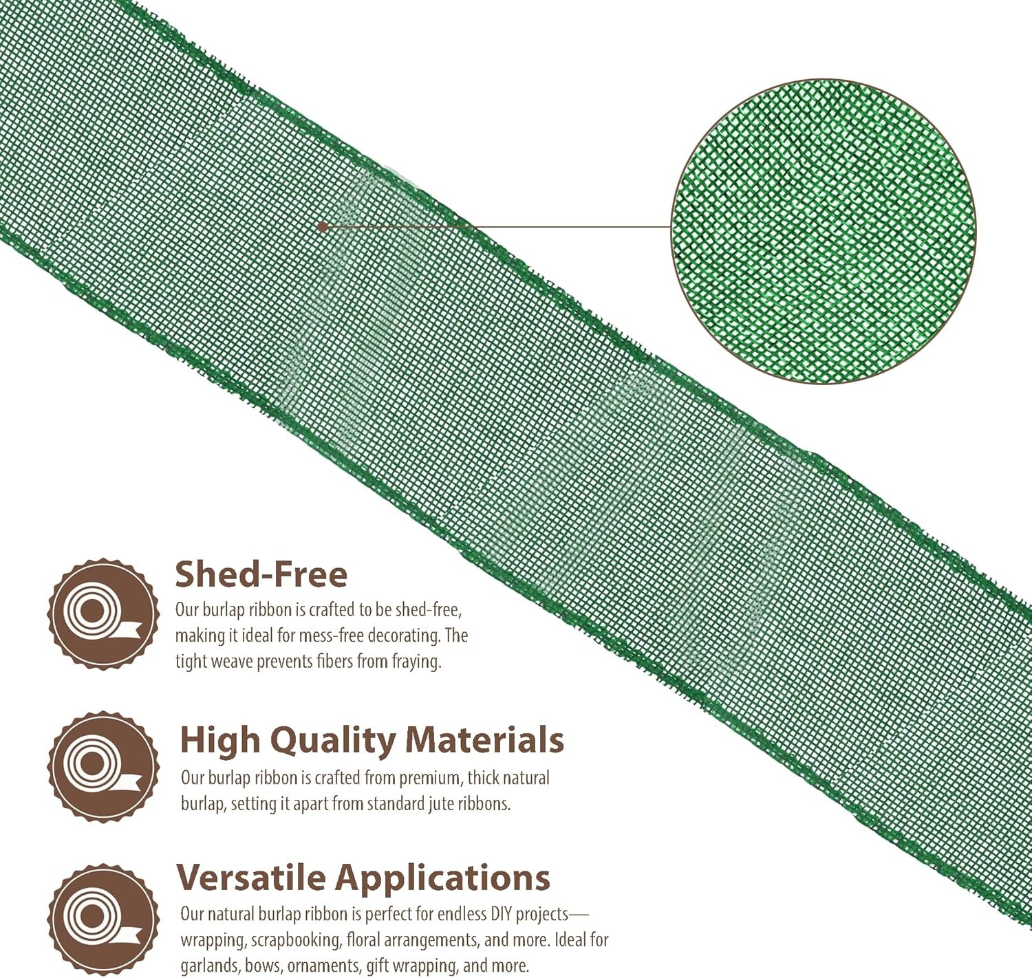 Green Burlap Wired Ribbon 2.5 Inches Wide Jute Ribbons for Crafts - 10 Yds Roll Rustic Burlap Wrap Trim Ribbons for Wreaths Bows Party Decoration