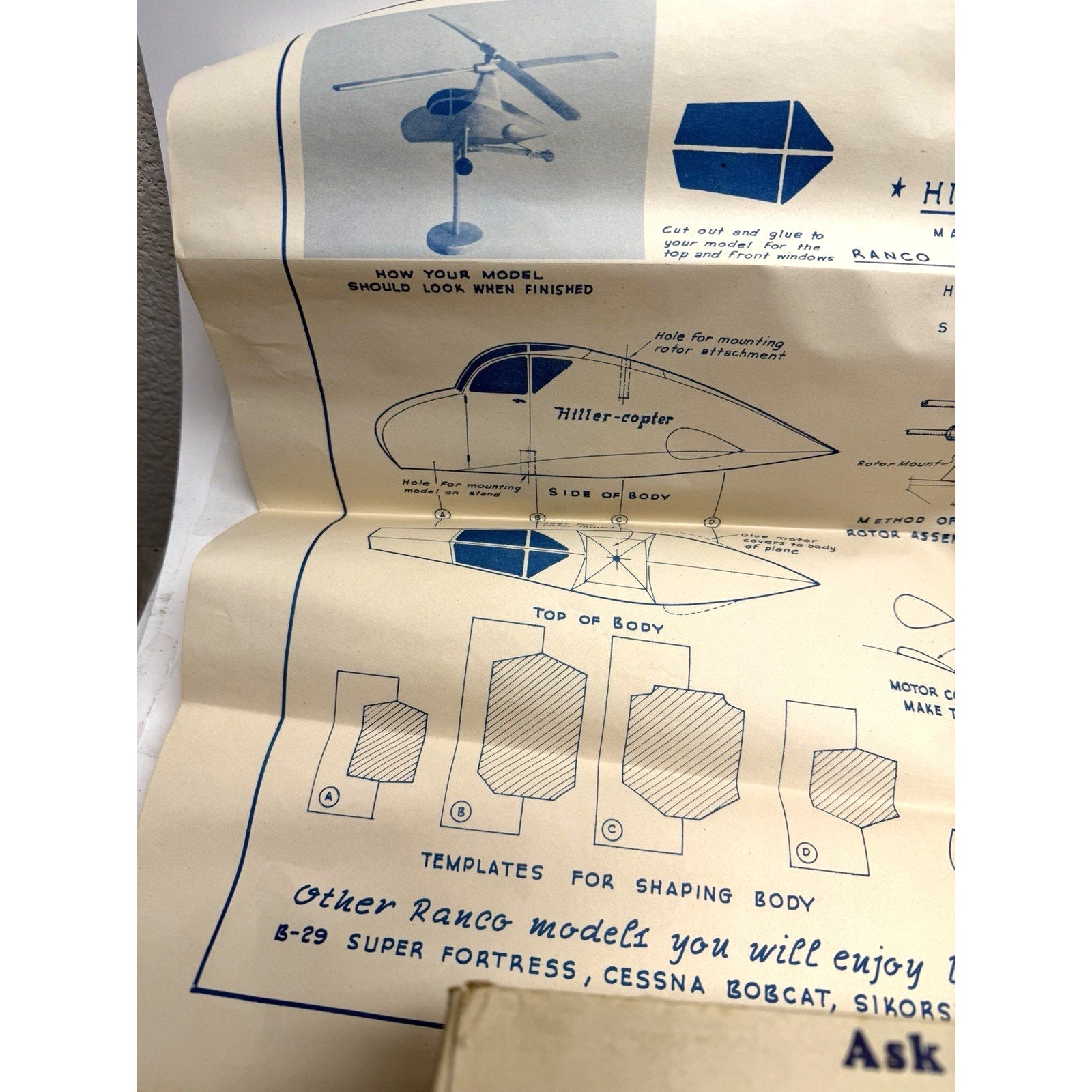 VINTAGE 1950's NOS Ranco Models The Hiller-Copter Helicopter