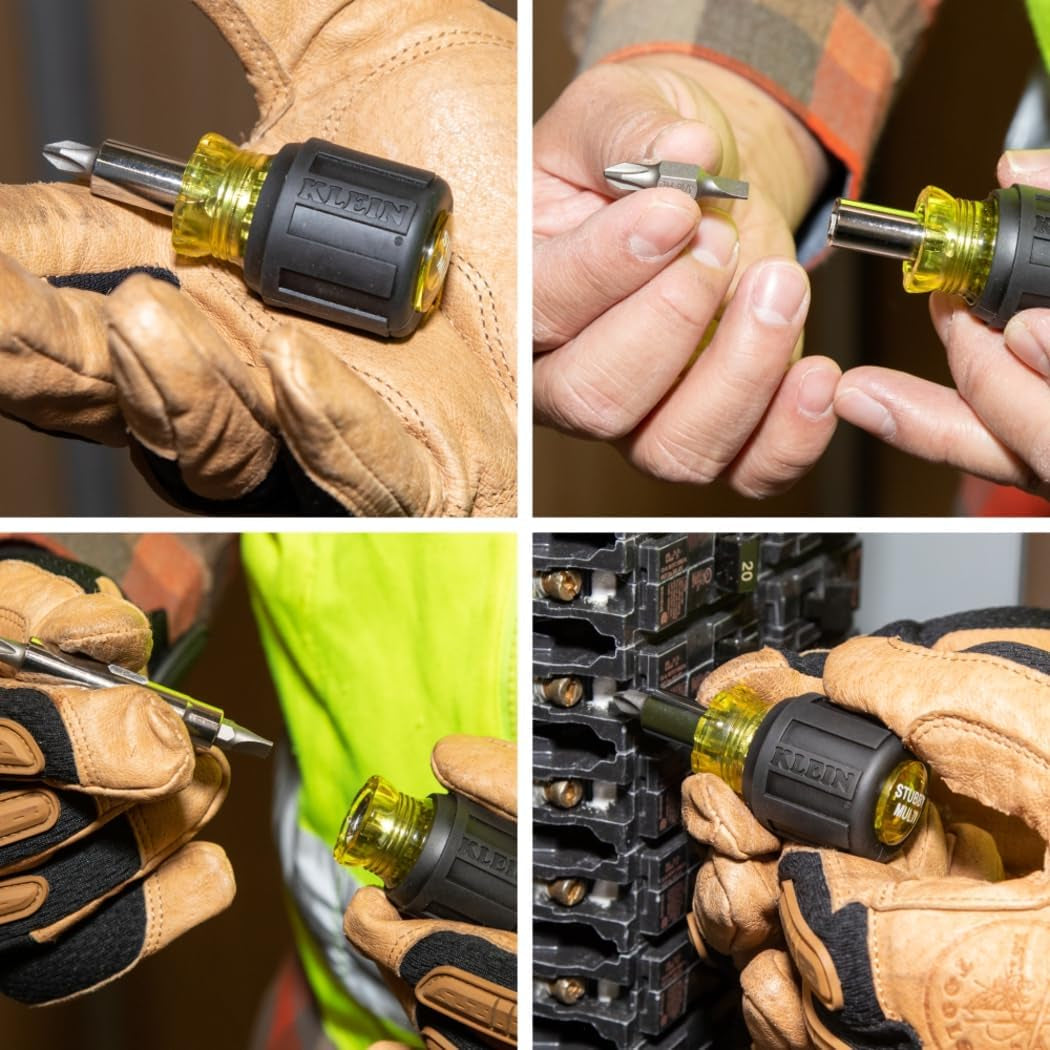 32561 Multi-Bit Screwdriver/Nut Driver, 6-In-1 Stubby Screwdriver with 2 Phillips, 2 Slotted, 2 Nut Drivers