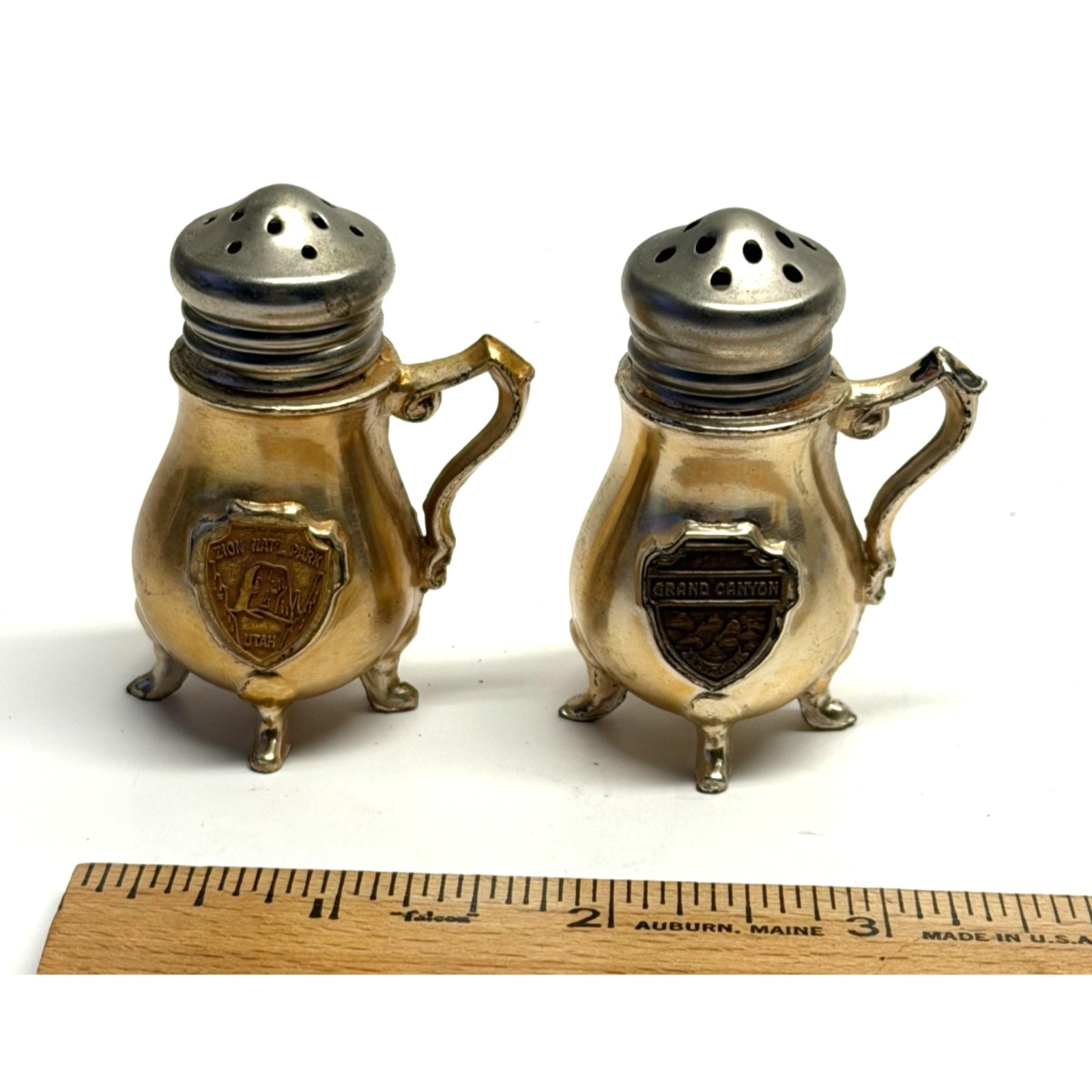 Vintage miniature metal silver souvenir New Mexico salt & pepper shakers