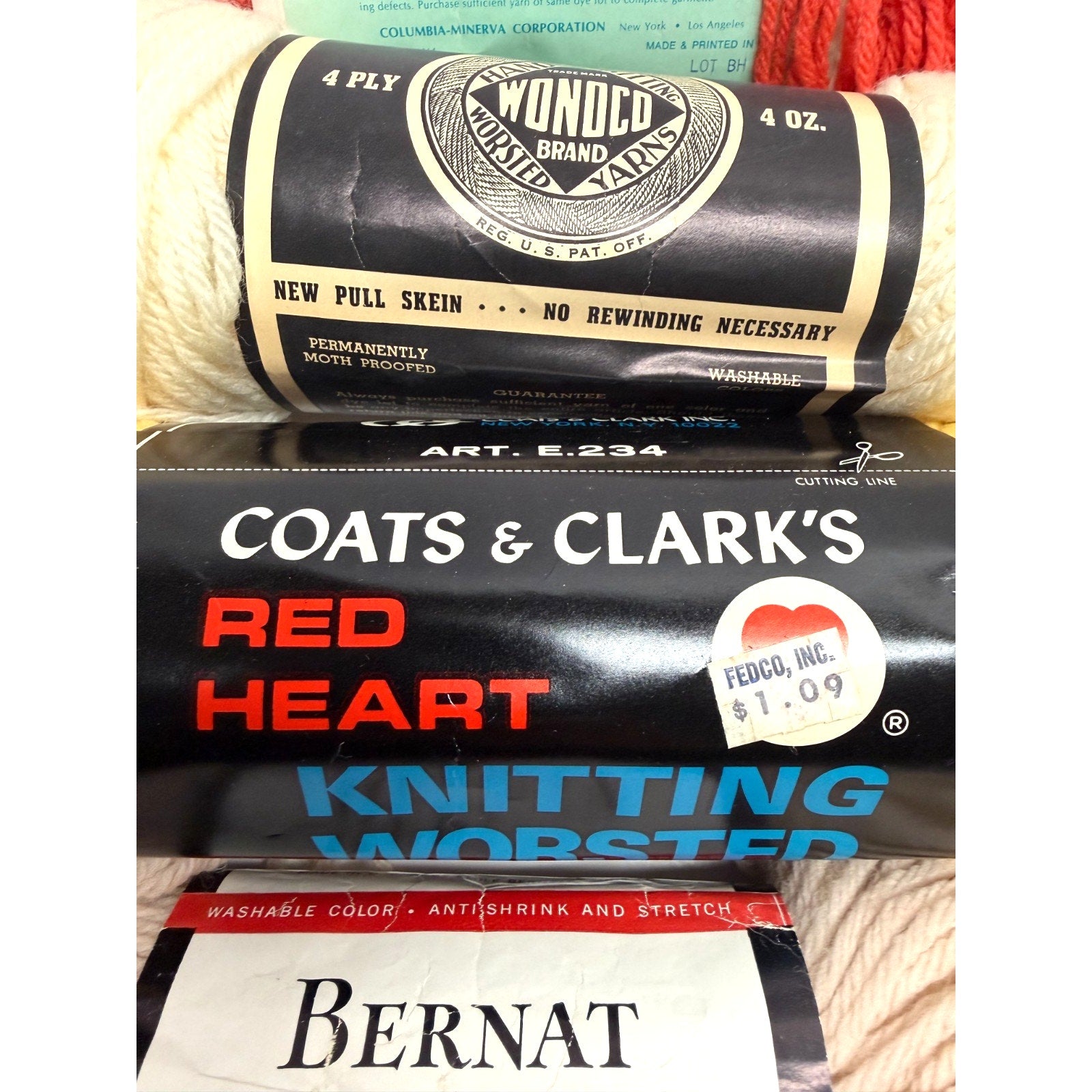 VINTAGE NOS Lot of 5 Columbia Minerva Nantuk 4-Ply & Bernat Nylo Germantown Yarn