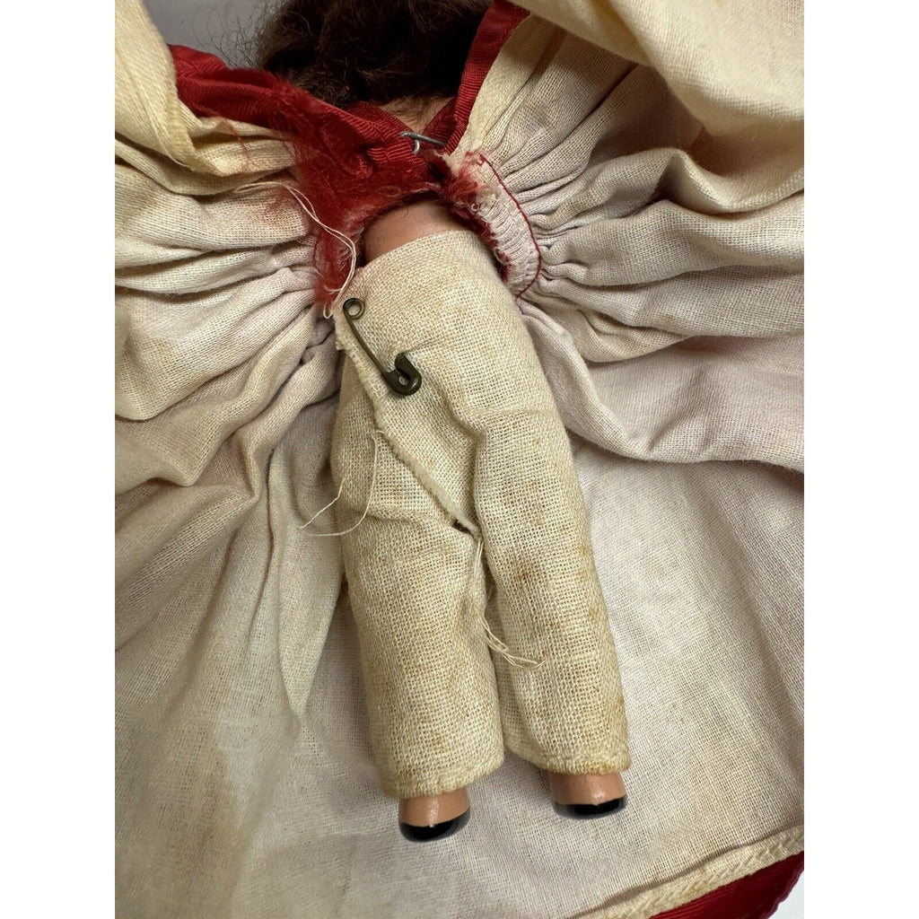 Vintage Nancy Ann Storybook Doll Red Dress w/White Hat 6"