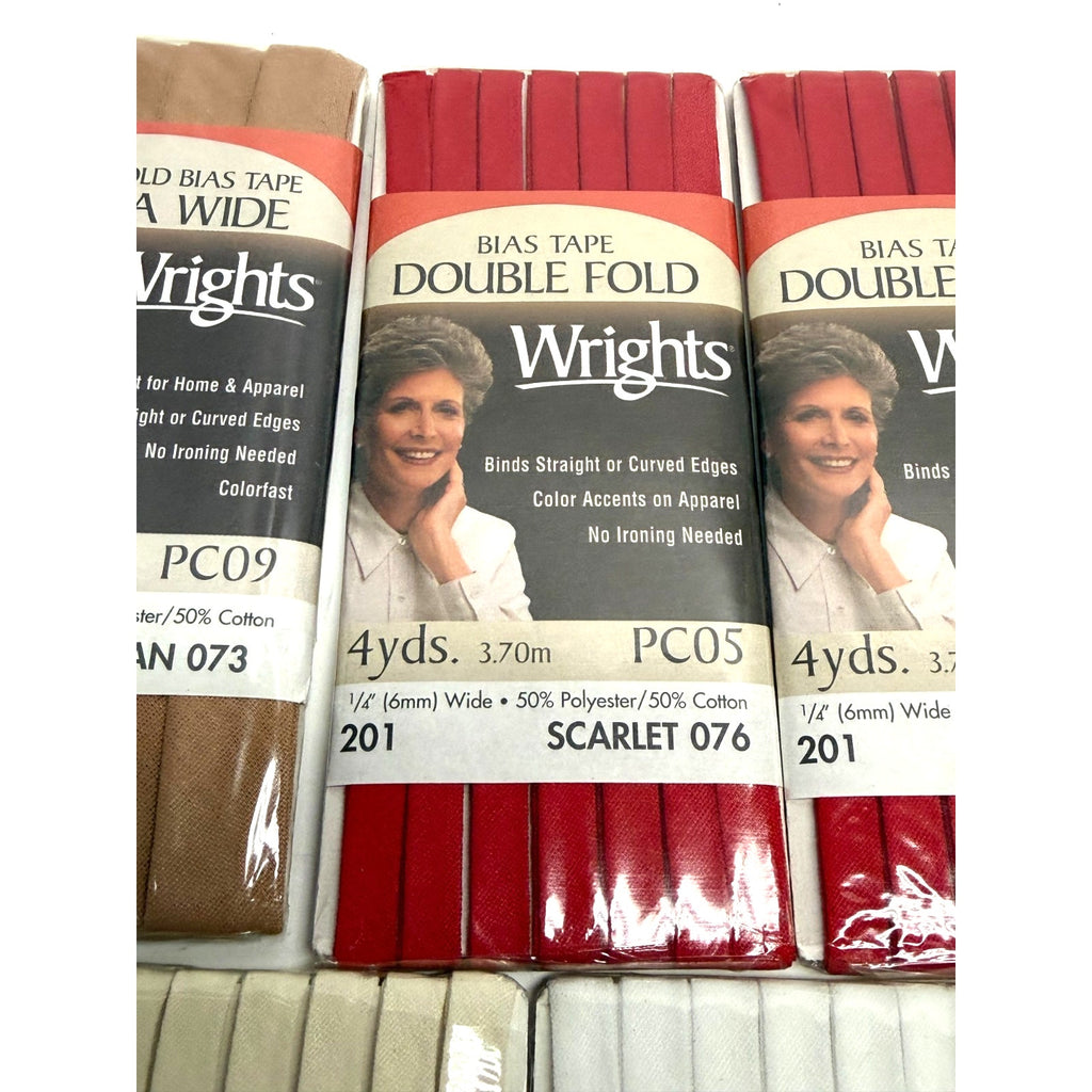 Vtg Lot of 7 Wrights Bias NEW Double Fold & Extra Wide Scarlet Oyster Tan White
